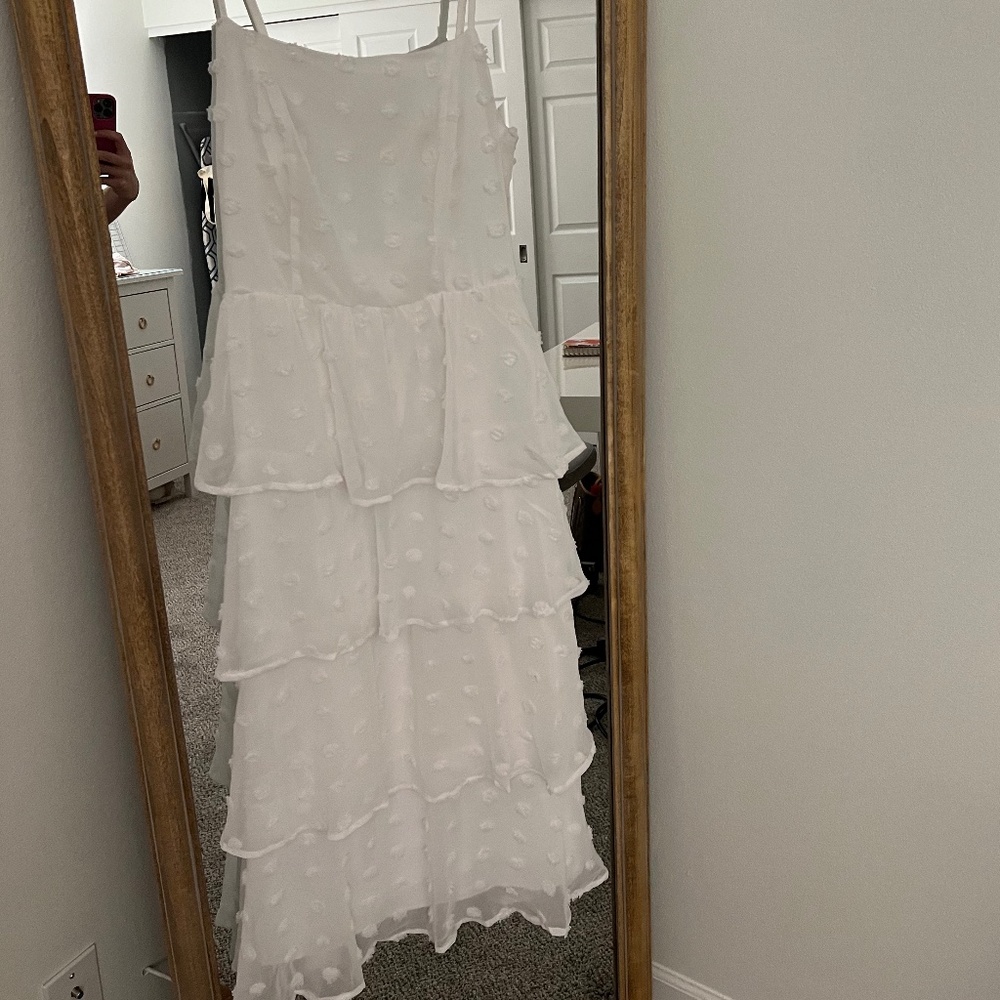 MIdi Swiss Dot Tiered White Dress Size M